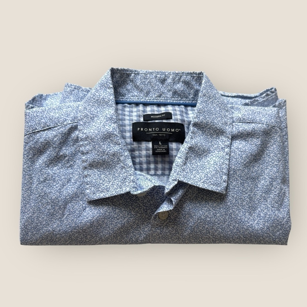 Pronto Uomo - Modern Fit Blue Patterned Shirt - Size L